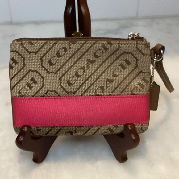 Coach Signature Stripe Plaque Logo Wristlet - Picture 2 of 14